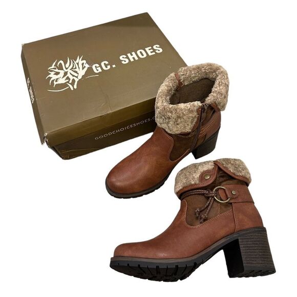 GC Shoes Doja Cognac Faux Fur Booties Shoes Size 8.5 M Women’s Good Choice NEW - Picture 2 of 13